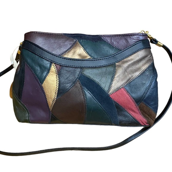 leather Handbags - Vintage Leather Patchwork Shoulder Bag  Navy leather